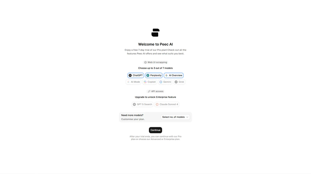 Peec AI onboarding screenshot