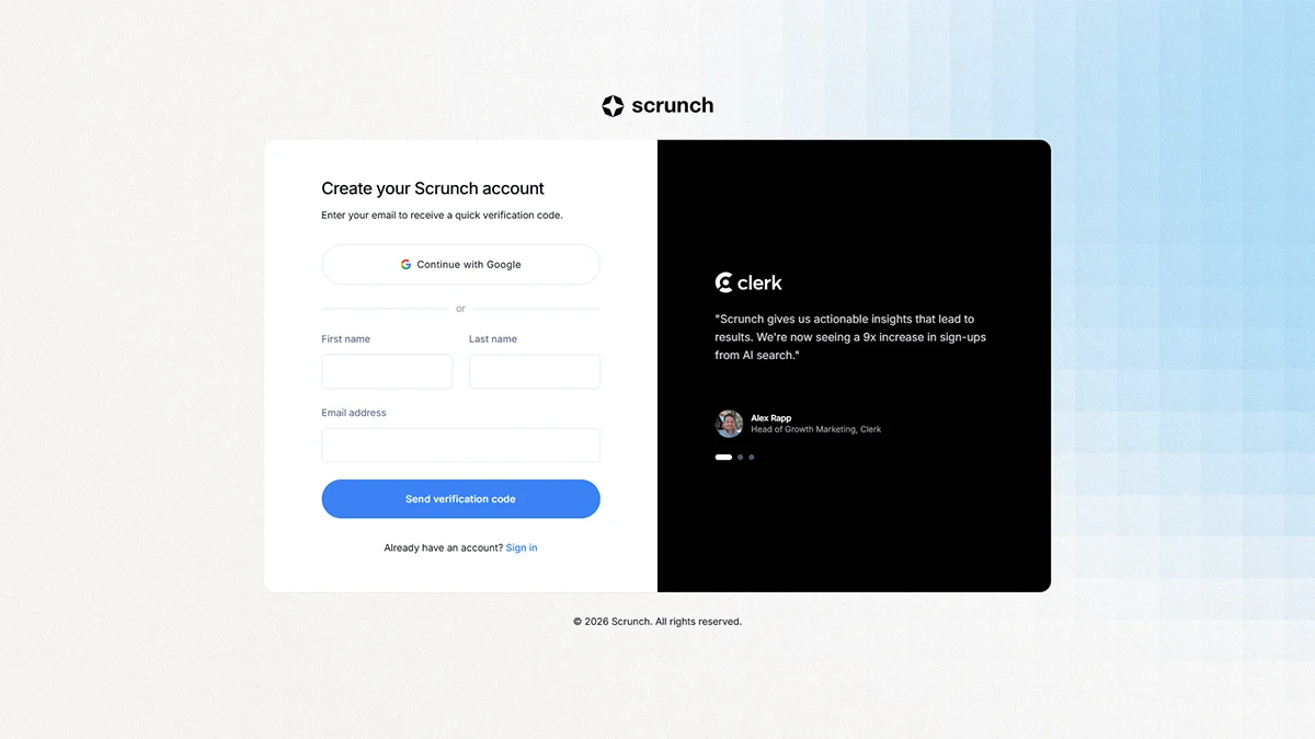 Scrunch AI onboarding screenshot